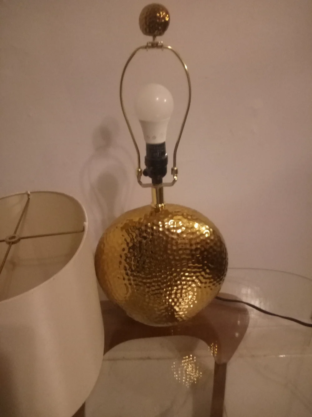 Hammered Gold Globe Table Lamp with White Drum Shade